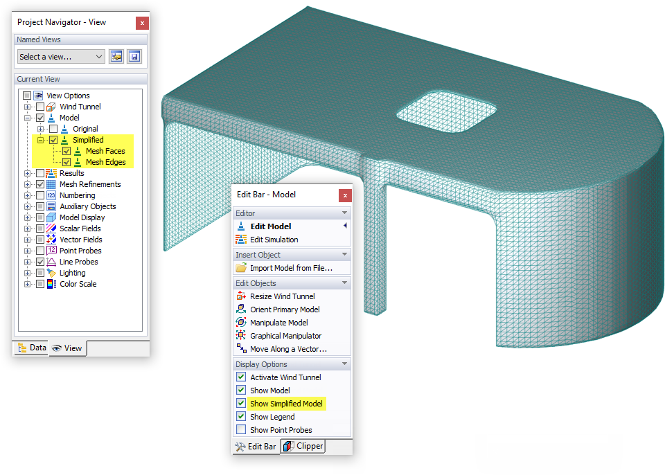 Options pour afficher le modèle simplifié dans le navigateur de vue et le panneau